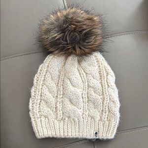 The North Face Cream and Brown Cable Knit Hat